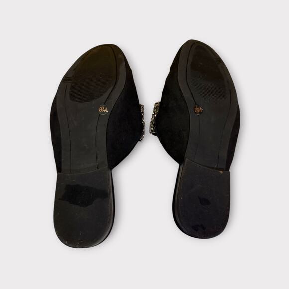 Black Rhinestone Bow Mules – Sparkly Slip-On Flats | Size 8 Velvet & Glam Look - Picture 7 of 7